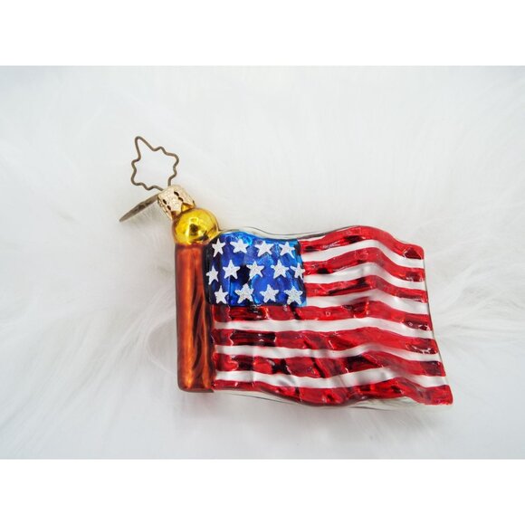 Christopher Radko Stars and Stripes American Flag Glass Christmas Ornament - Picture 9 of 12